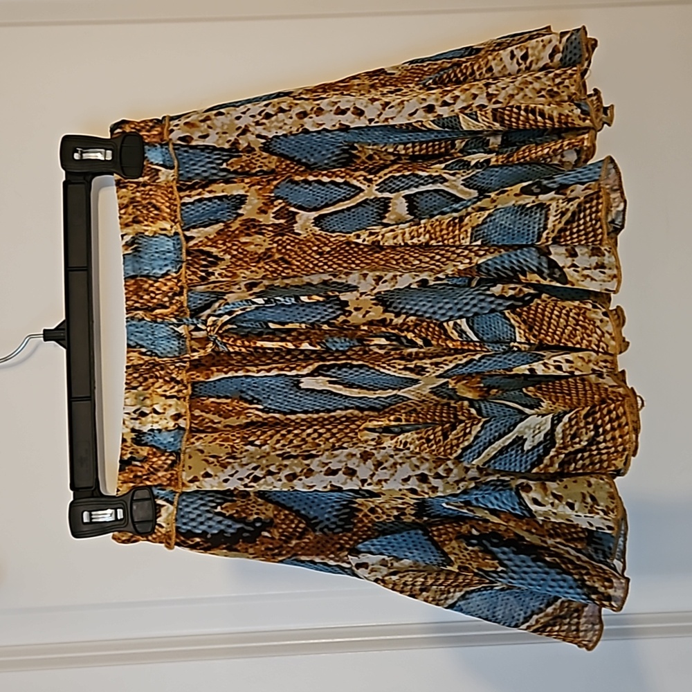 Woman's skirt small brown and turquoise snake pattern olivaceous